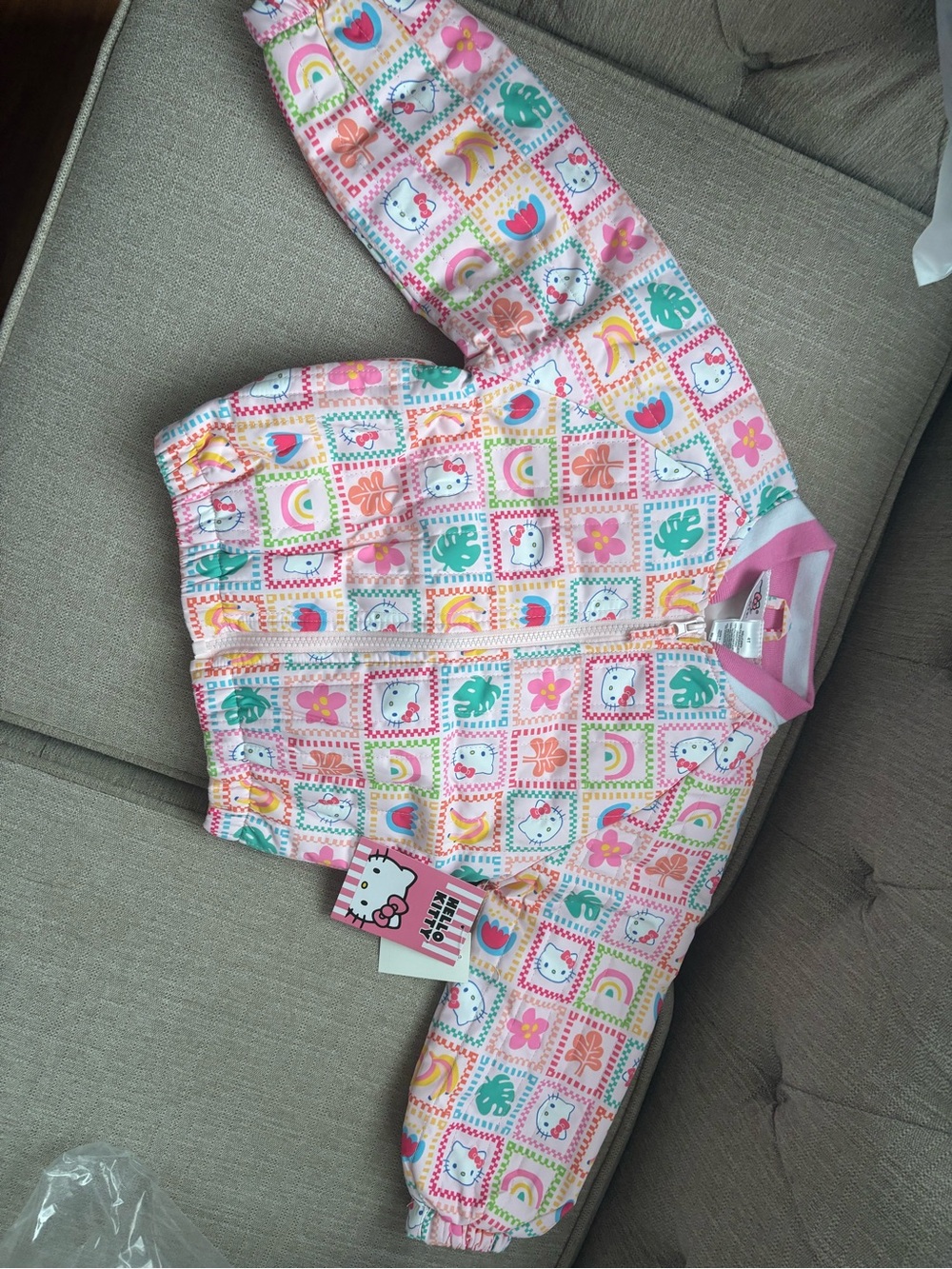 Hello Kitty Pink Multicolor Zip-Up Puffer Jacket